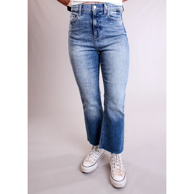 Bold straight jeans with unique hem details -Cello HiRise Crop Flare Jean