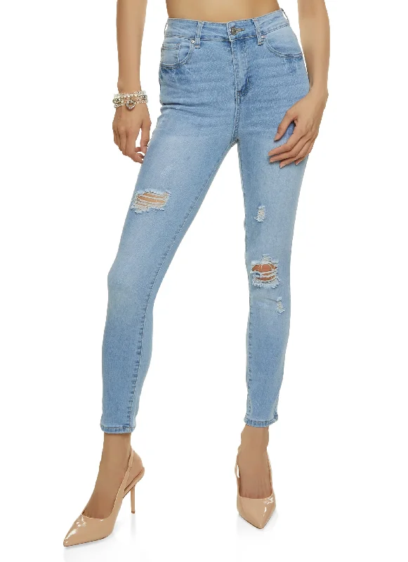 Skinny Jeans for Slim Fit -WAX Stretch Distressed High Rise Jeans