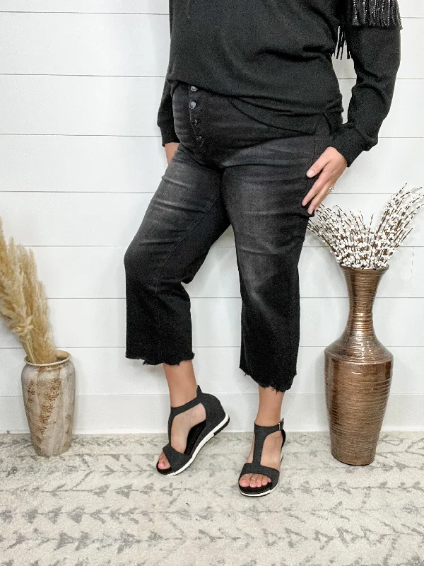 Relaxed faded straight jeans for cozy days -Judy Blue "Perfect Storm" Black Wide Leg Crop Jean