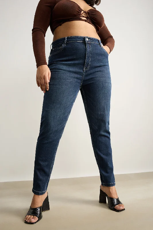 Leather Trim Jeans for Luxury -Indigo Ink Curve Skinny Jeans