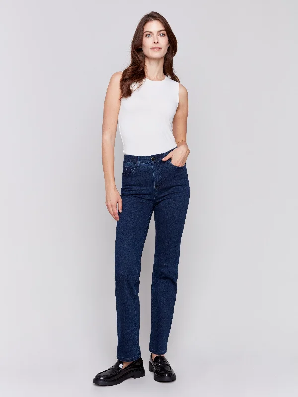 High-rise flare pants for vintage chic appeal -Straight Leg Jeans - Blue Black