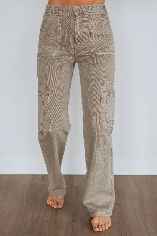 Breathable chino pants for warm climate comfort -Aubrey KanCan Jeans - Khaki