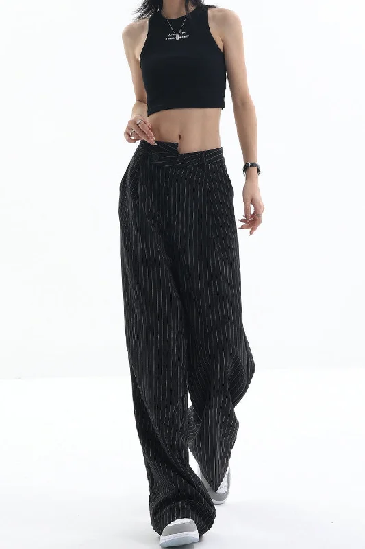 Breathable chino pants for warm climate comfort -Irregular Stripe Draped Suit Pants & Loose Wide Leg Design