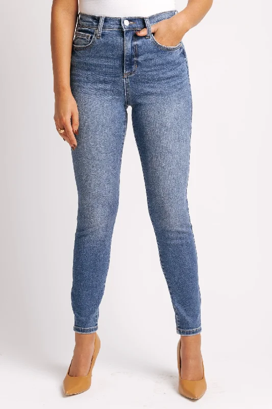 Affordable stretch straight jeans for daily essentials -Medium Dark Wash High Rise Skinny Jeans