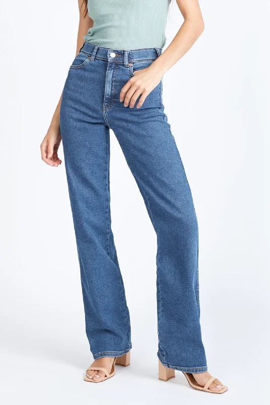 Breathable linen pants for hot summer days -DR DENIM Moxy Straight Jeans Cape Dark Plain