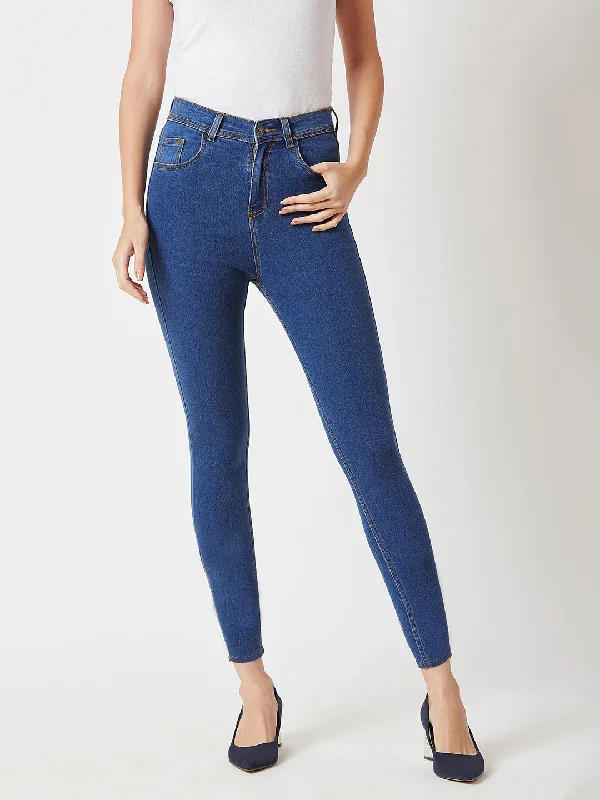 Organic Jeans for Natural -Women's Blue Skinny High-Rise Distressed Cropped Denim Jeans