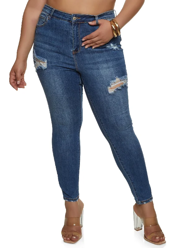 Fashion Jeans for Trendsetter -Plus Size WAX Distressed High Rise Skinny Jeans