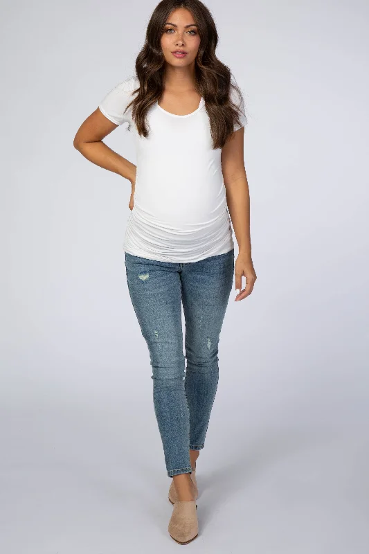 Yoga Jeans for Stretch -Blue Distressed Maternity Skinny Jeans