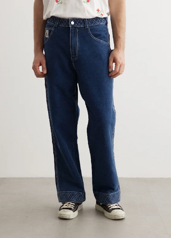 Warm flannel pants for chilly morning lounging -Embroidered Denim Knolly Brook Trousers