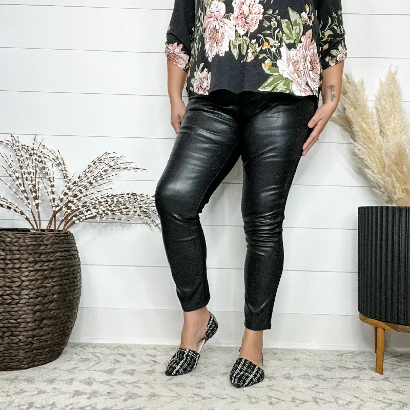 Stretch denim straight jeans for flexible movement -Judy Blue "Party In The Front" Black Faux Leather Mixed Denim