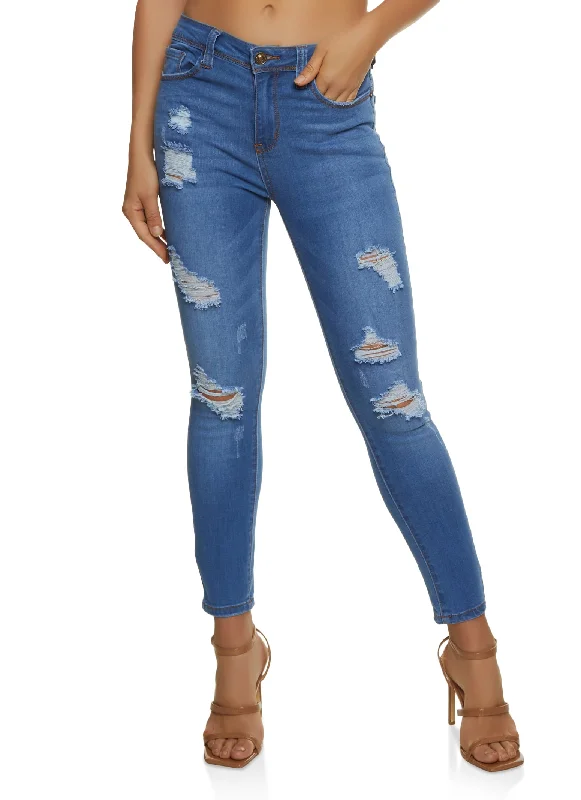 Colored Jeans for Variety -WAX Mid Rise Distressed Jeans