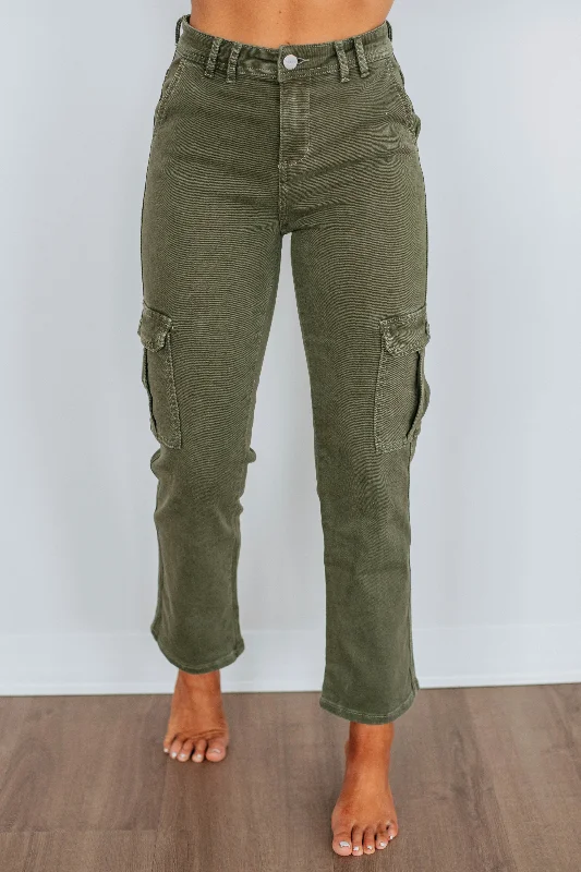 Classic khaki pants for timeless wardrobe staples -Hadley Risen Cargo Jeans - Moss