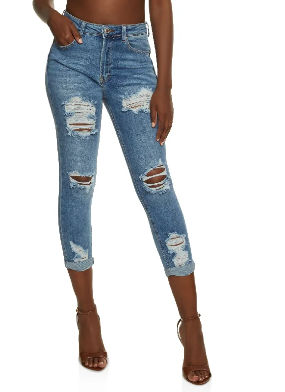 Cutoff Shorts Jeans for Fun -WAX Ripped Rolled Cuff Skinny Jeans