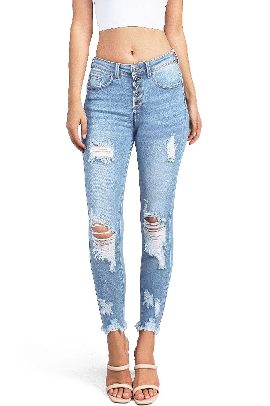 Club Jeans for Social -Mechanical Distressed Skinny Jeans