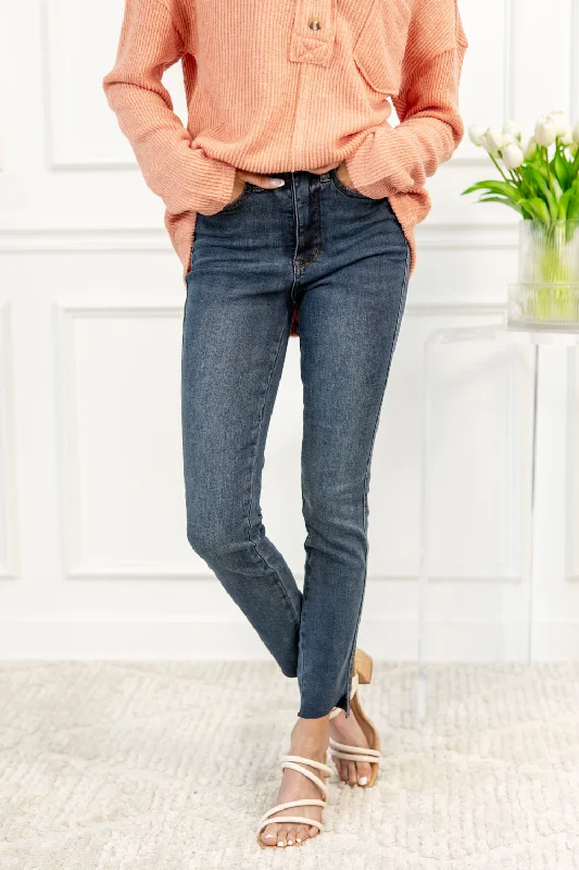 Relaxed Jeans for Comfortable -High Rise Tummy Control Step Hem Skinny Jeans