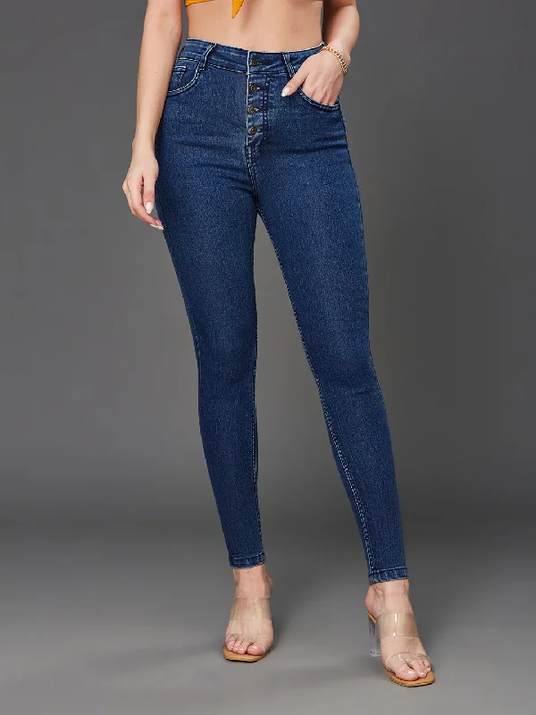 Capri Jeans for Beach Style -Women's Blue Skinny Fit High Rise Stretchable Denim Jeans