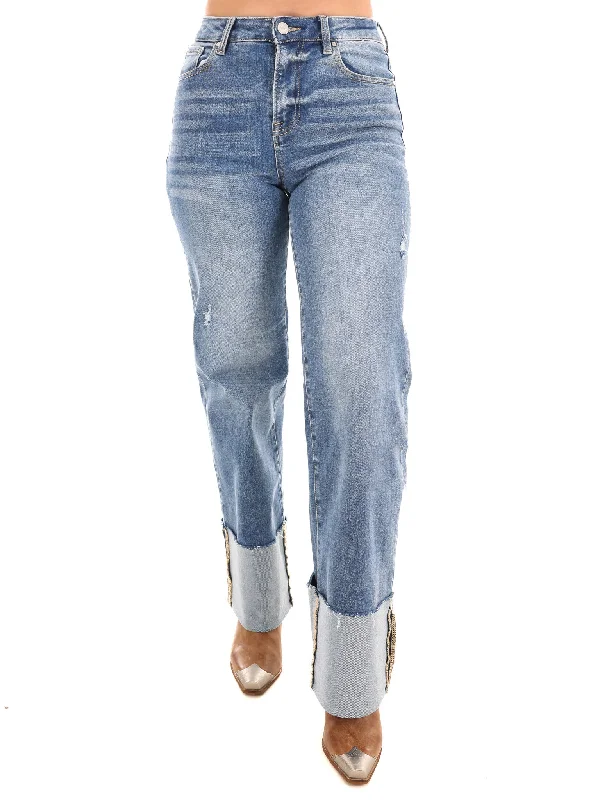 Tailored straight jeans for polished casual Fridays -Laid Back Blues Cuffed Jeans