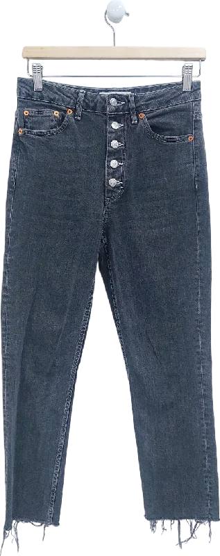 Rugged straight jeans for tough work environments -Topshop Black Button-Fly Jeans W28 L32