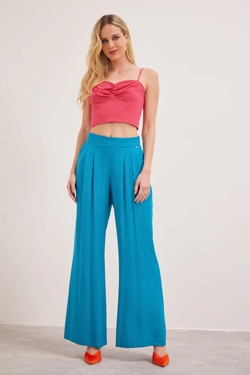 Stylish cropped pants for warm season trends -ANNE WIDE LEG TROUSERS (TURQUOISE)