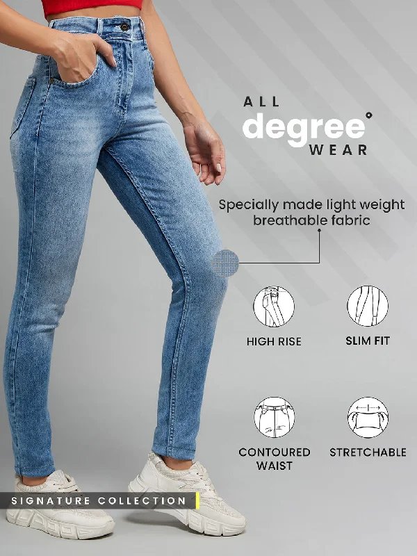 Cycling Jeans for Biking -Women's Light Blue Slim Fit High Rise Light Wash Denim Stretchable Jeans