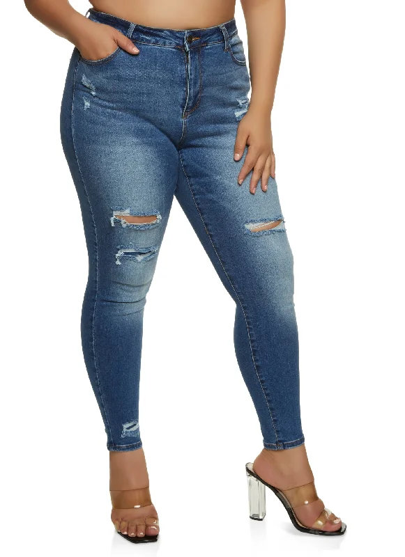 Anniversary Jeans for Special -Plus Size WAX Distressed High Waist Skinny Jeans