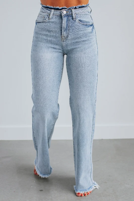 Warm flannel pants for chilly morning lounging -Blaire Risen Jeans - Light Wash