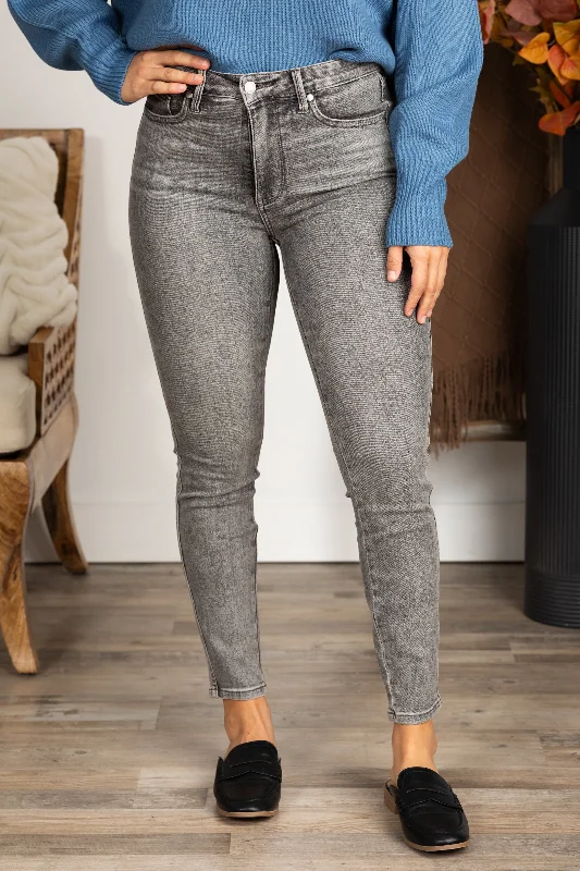 Vintage straight jeans with authentic worn look -Judy Blue Grey Tummy Control Skinny Jeans