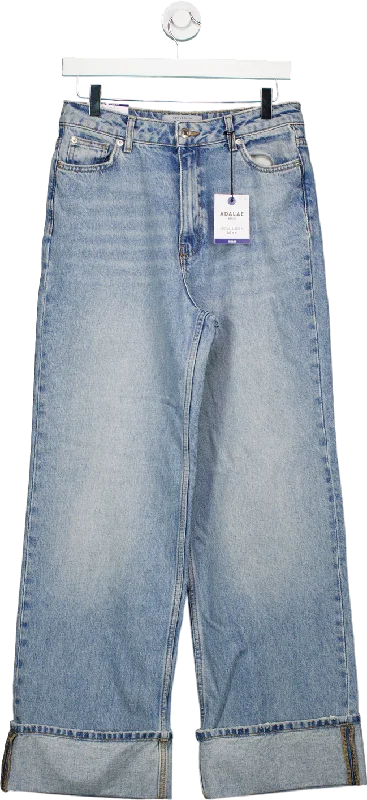 Mid-rise faded straight jeans for easy styling -New Look Blue Adalae Wide Leg Turn Up Jeans UK 10