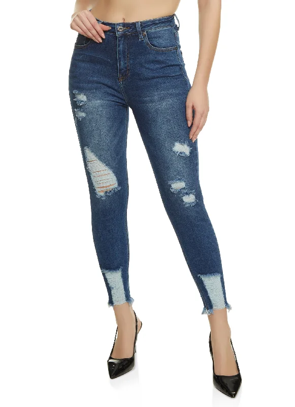 Mother's Day Jeans for Gift -WAX Distressed Frayed Hem Skinny Jeans