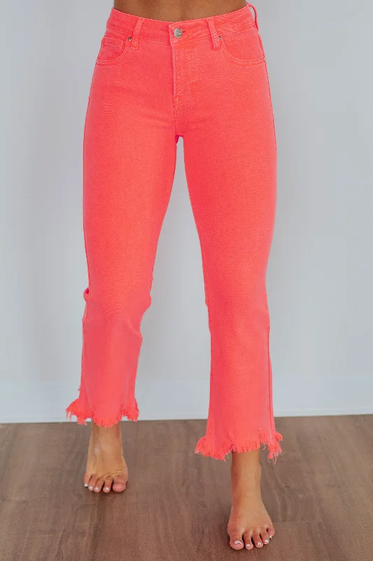 Stylish cropped pants for warm season trends -Neona Risen Jeans - Neon Coral