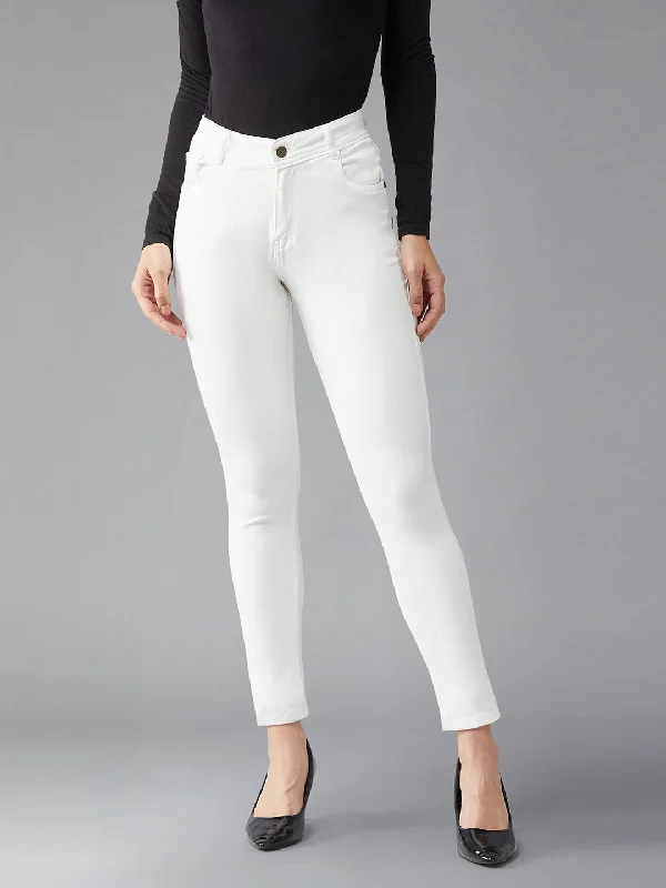 Skinny Jeans for Slim Fit -Women's White Skinny High Rise Clean Look Bleached Regular Length Stretchable Denim Jeans