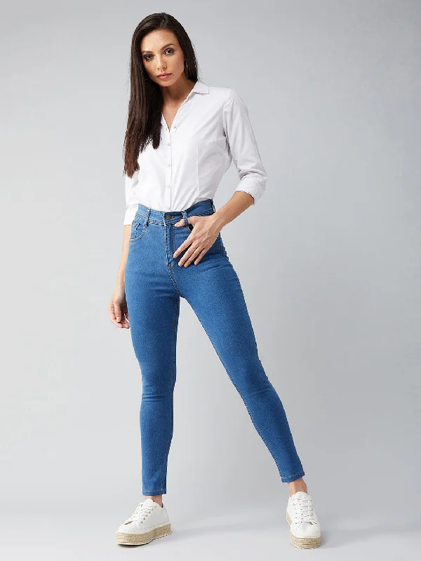 Cropped Jeans for Summer Look -Women's Blue Skinny High-Rise Cropped Denim Jeans