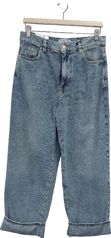 Raw edge straight jeans for unique finishes -New Look Blue Honey Skater Turn Up Jean UK 10