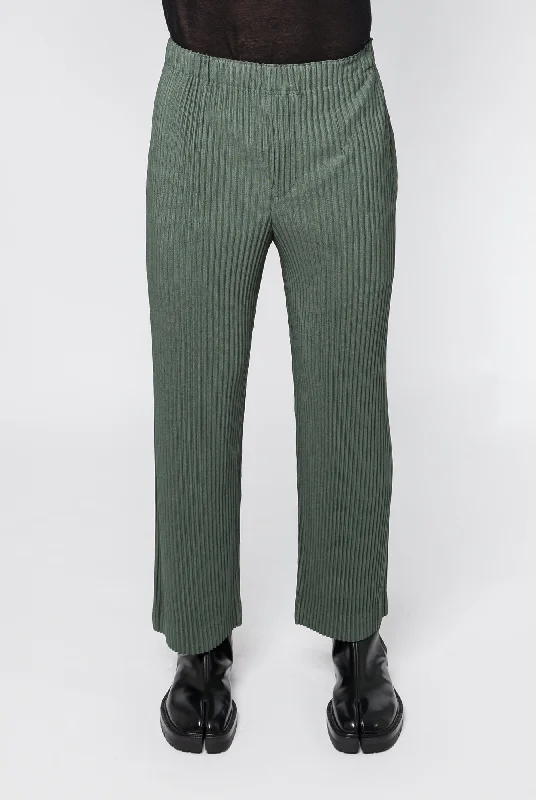 Durable canvas pants for heavy-duty work use -Homme Plissé Issey Miyake MC October 2024 Trousers in Moss Green