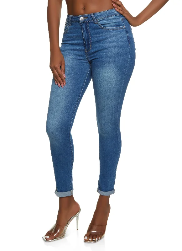 Low Waisted Jeans for Casual -WAX Whiskered Rolled Cuff Skinny Jeans