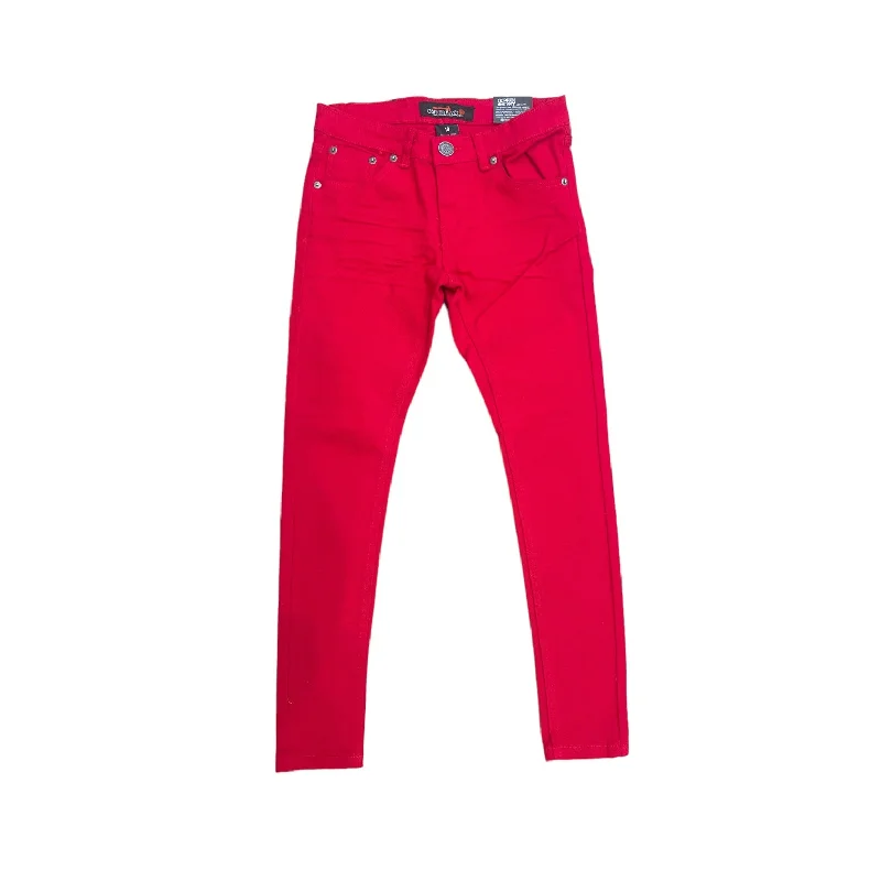 Travel Jeans for On-the-go -Copper Rivet Plain Slim  Boy Jean (Red)