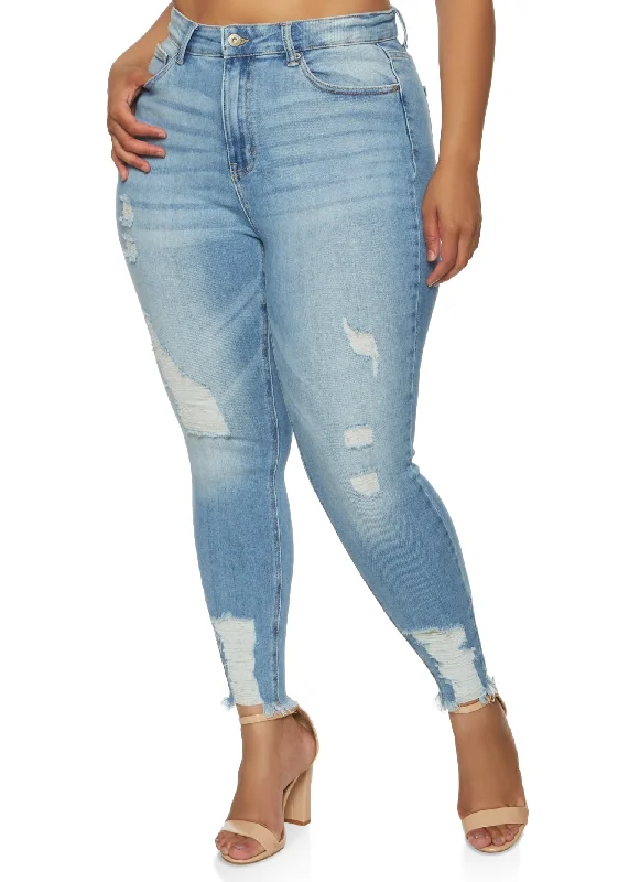 Carpenter Jeans for Function -Plus Size WAX Frayed Hem Skinny Jeans