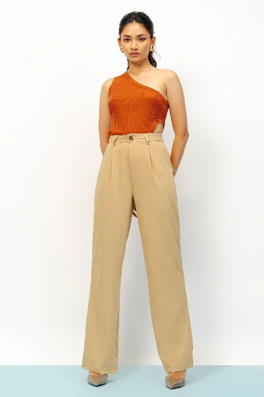 Flowy culottes pants for breezy summer style -Caramel Soft Korean Pants