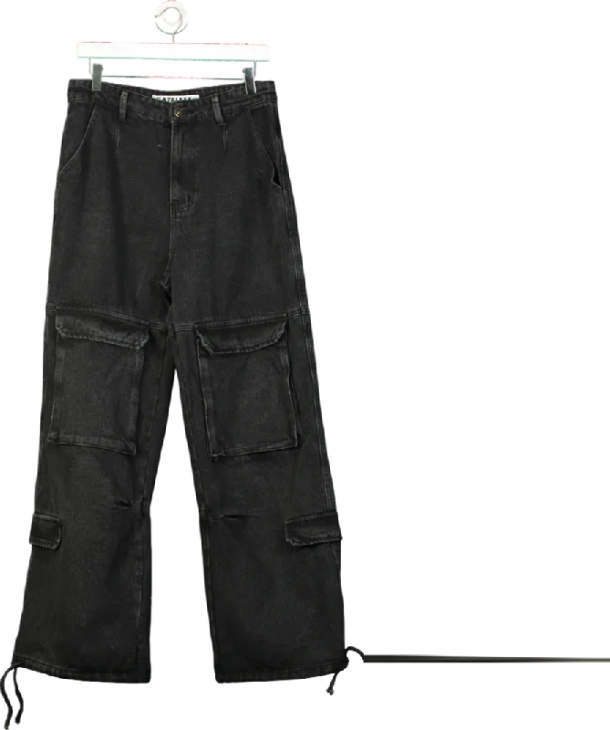 Eco-friendly straight jeans with sustainable dye process -Gateless Black Wide-leg Cargo Jeans UK M