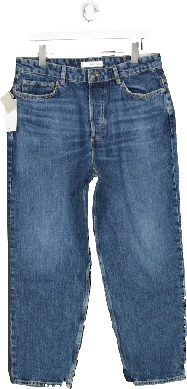 Classic straight jeans with subtle whisker details -MANGO Blue Tapered Loose Cropped Jeans BNWT W32