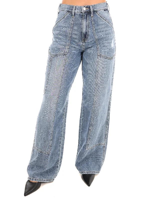 Vintage wash straight jeans for retro fashion vibes -Crafted Comfort High Rise Wide Leg Jean