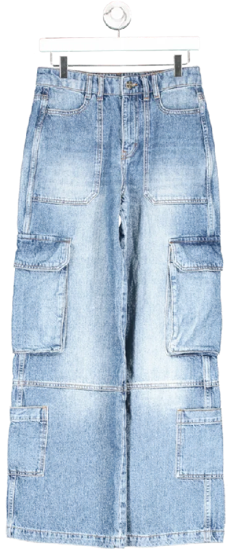 Petite straight jeans for shorter leg lengths -ME + EM Blue Baggy Cargo Jeans W25