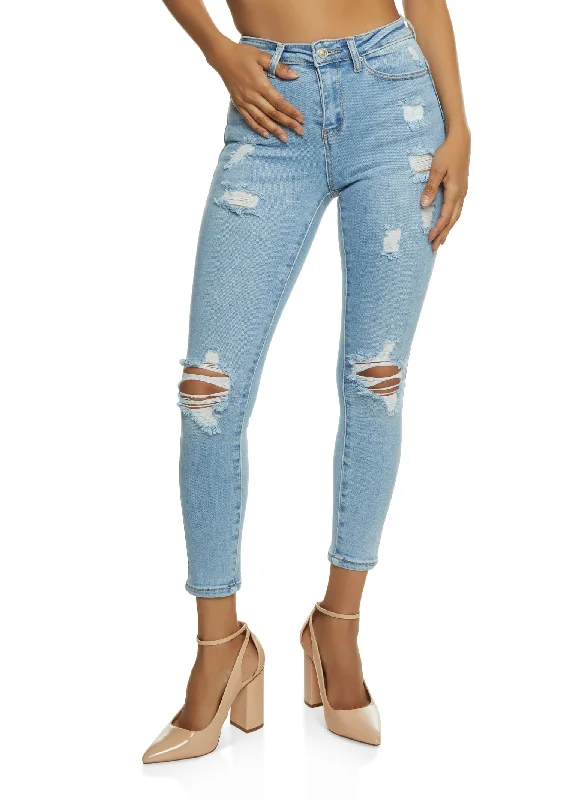 Business Jeans for Dressy -WAX Distressed High Waist Skinny Jeans