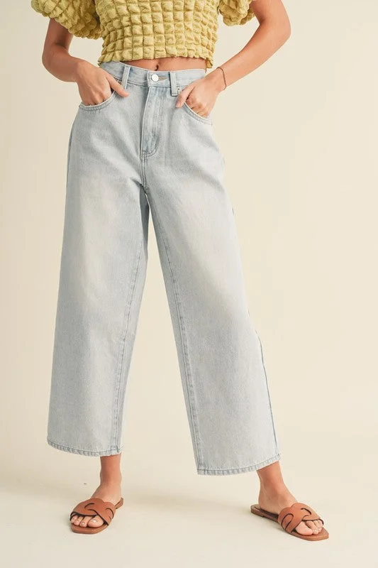 Breathable straight jeans for active summer days -Miou Muse High Adjustable Waist Cropped Jeans