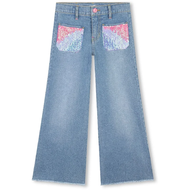 Stylish flare pants for retro party looks -Billieblush Double Stone + Brush Denim Trousers