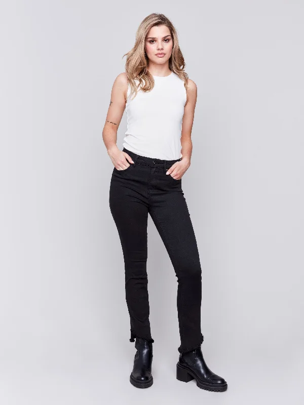 Slim-fit dress pants for sharp evening events -Bootcut Twill Pants with Asymmetrical Hem - Black