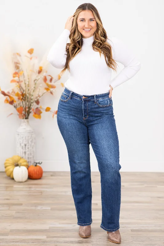 High-rise straight jeans for retro silhouette charm -Judy Blue Hidden Button Fly Dad Fit Jeans