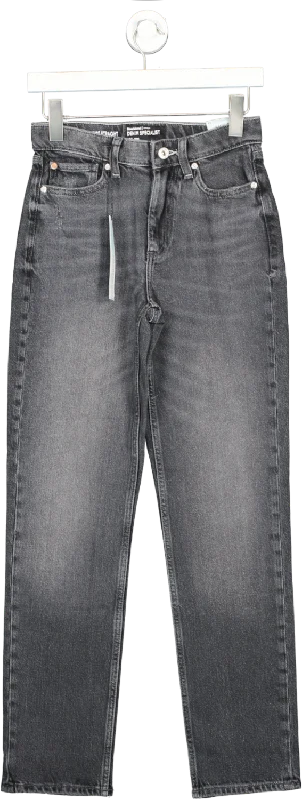 High-quality straight jeans with reinforced stitching -River Island Black High Waisted Stove Pipe Straight Jeans UK 6