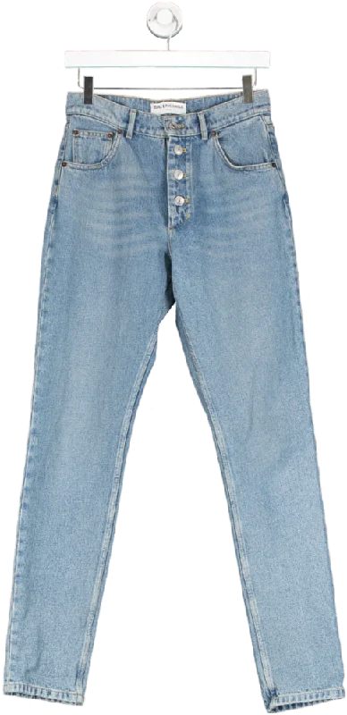 Vintage straight jeans with 90s-inspired cuts -Balenciaga Blue High Rise Slim Cut Jeans UK 10