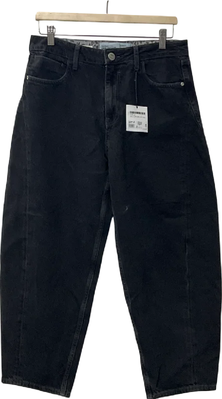 Designer black straight jeans for upscale nights -River Island Black Denim Barrel Jeans UK 12